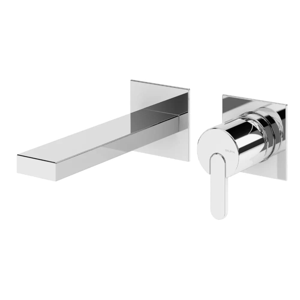Monocomando de lavatório à parede, com 2 furos. Bica flat com 230mm