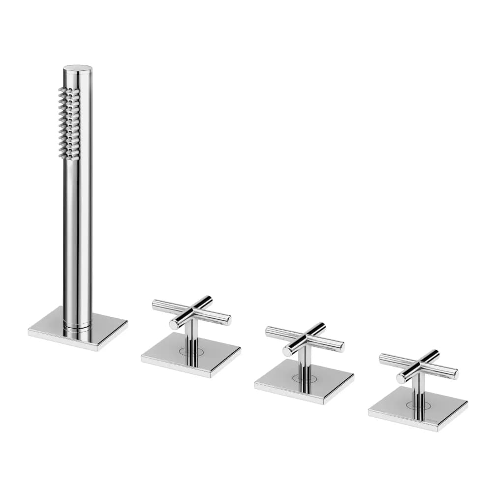 Deck mounted shower mixer, with handshower set - 2 outlets
