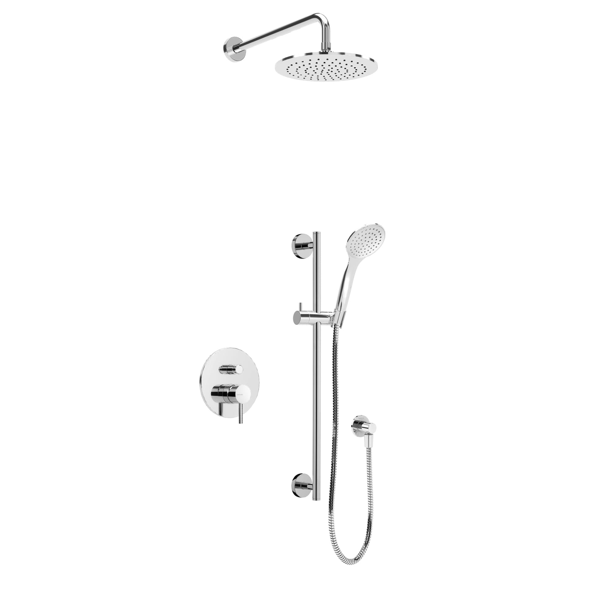 Sistema embutido de duche com chuveiro de parede Ø230 mm em ABS, rampa EloX e chuveiro mão UltraThin com Ø250 mm em inox