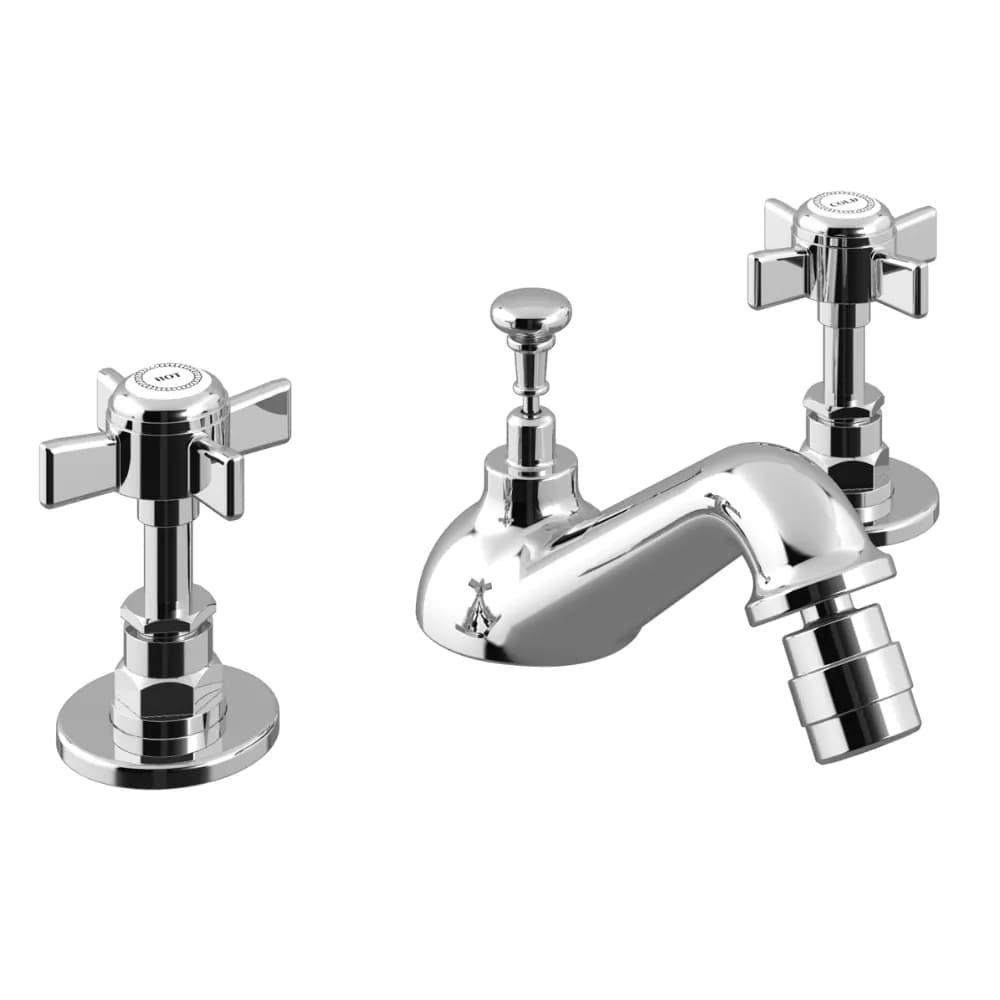 Deck-mounted, 3 hole bidet mixer, with pop-up waste set