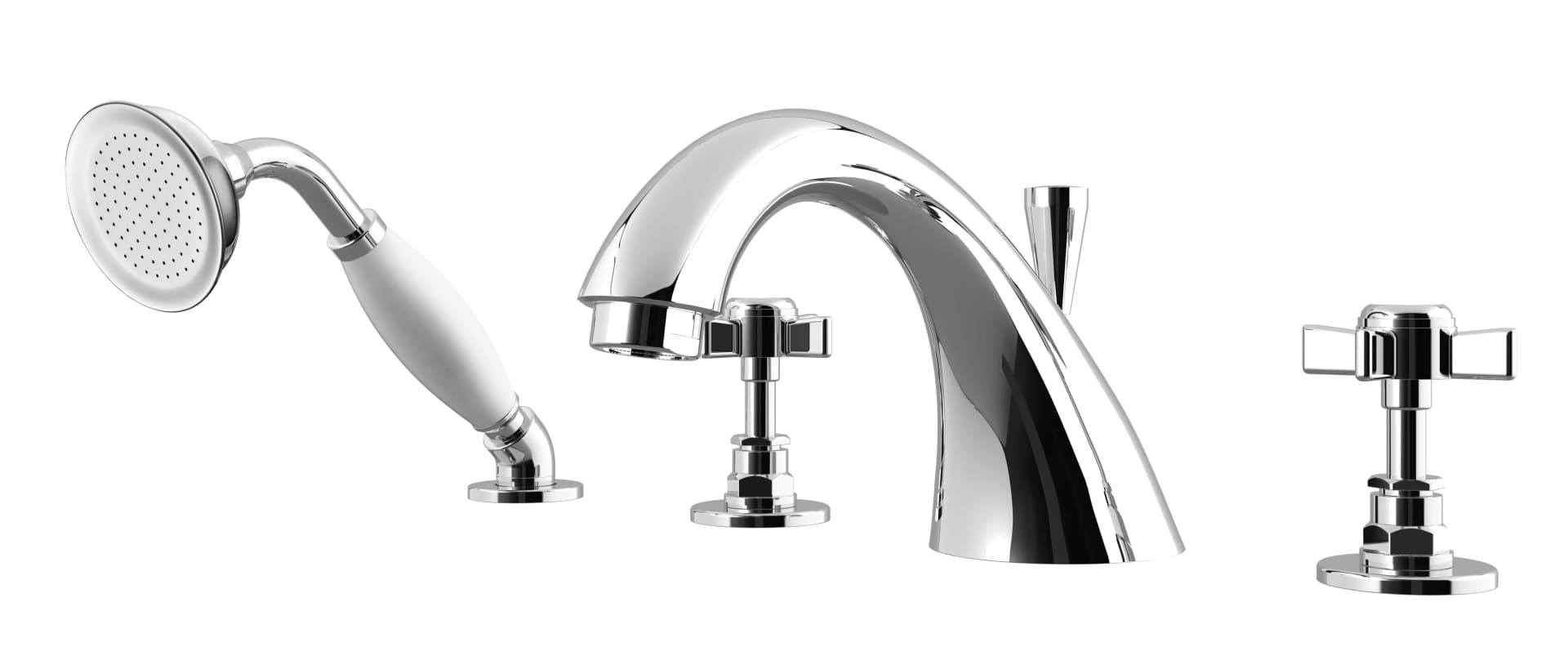 Deck-mounted 4-hole bath/shower mixer