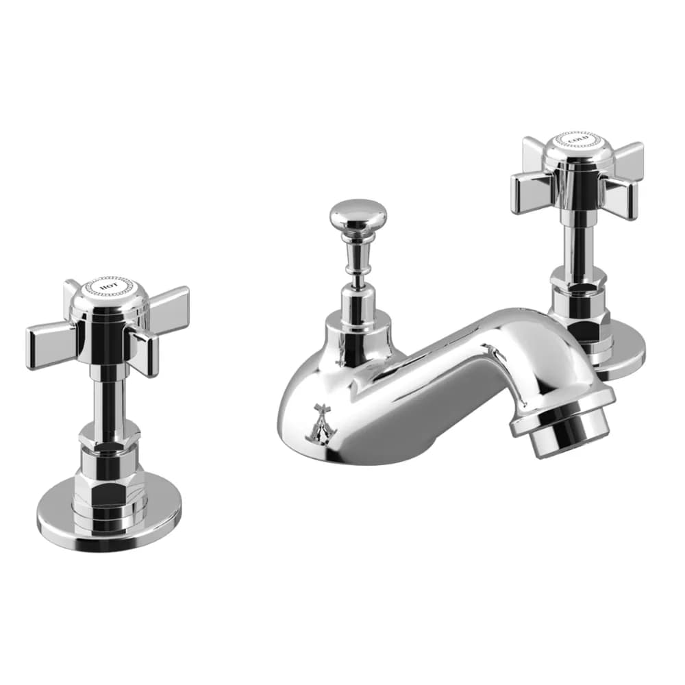 Deck-mounted, 3 hole basin mixer, with pop-up waste set
