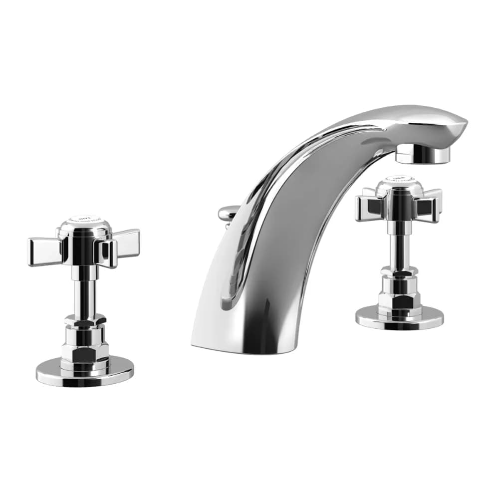 Deck-mounted, 3 hole basin mixer, with pop-up waste set