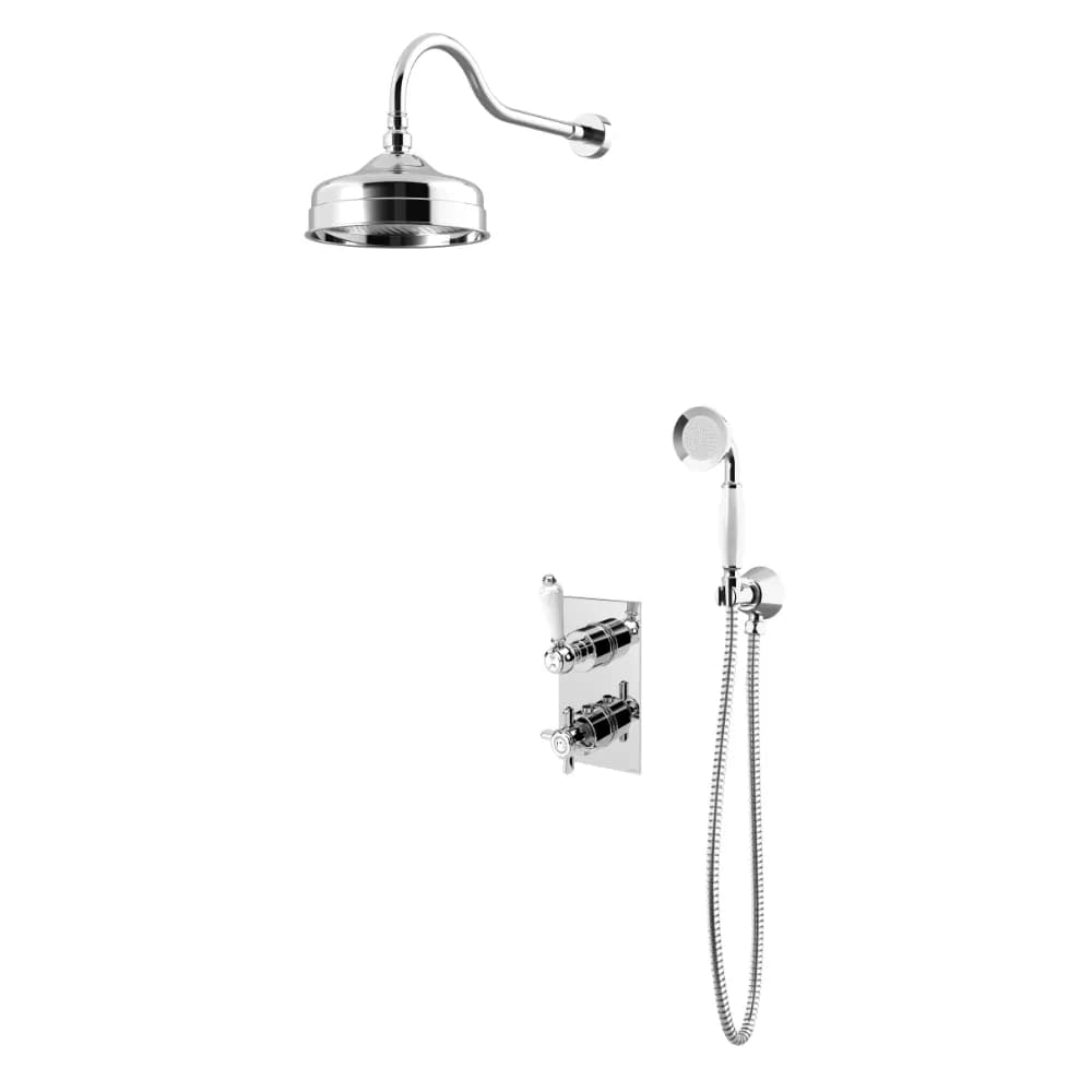 Sistema de ducha termostático empotrado, con ducha mural Ø200 mm y set de ducha de mano Elite