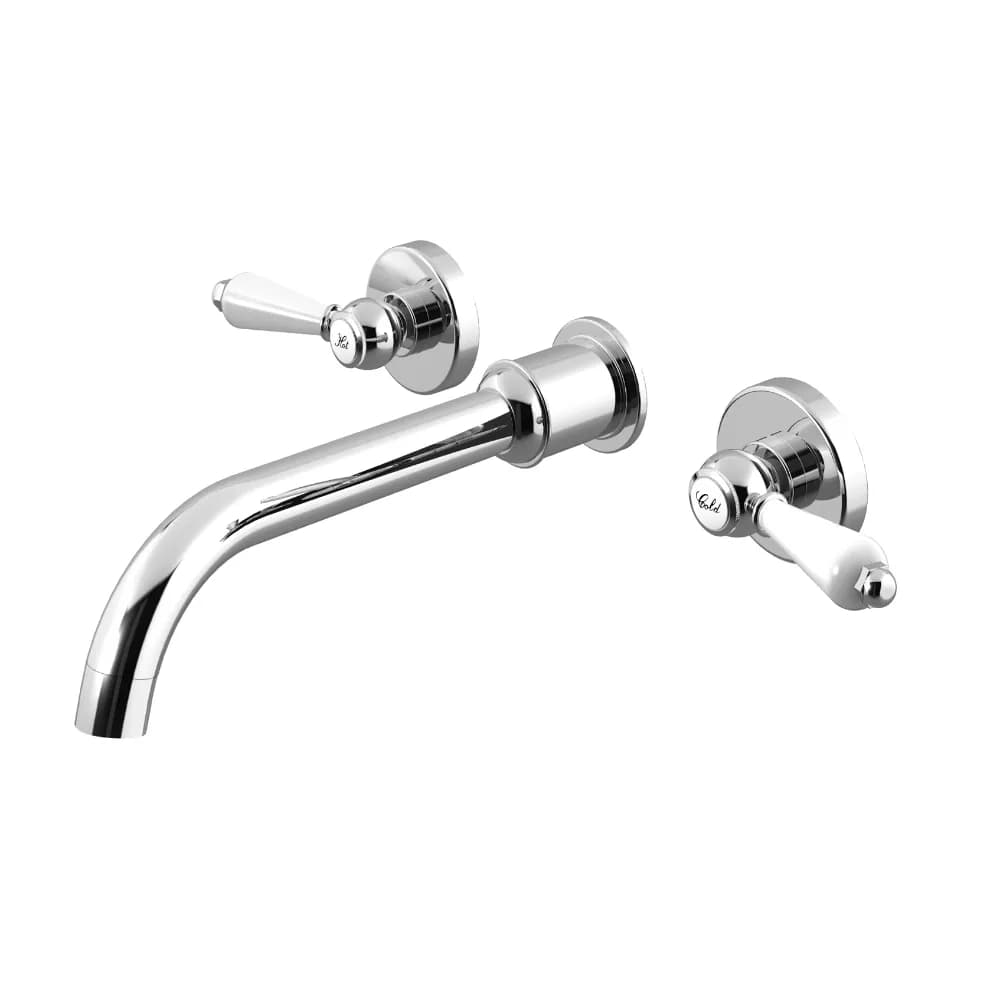 3 hole, wall basin mixer. Spout with 175mm