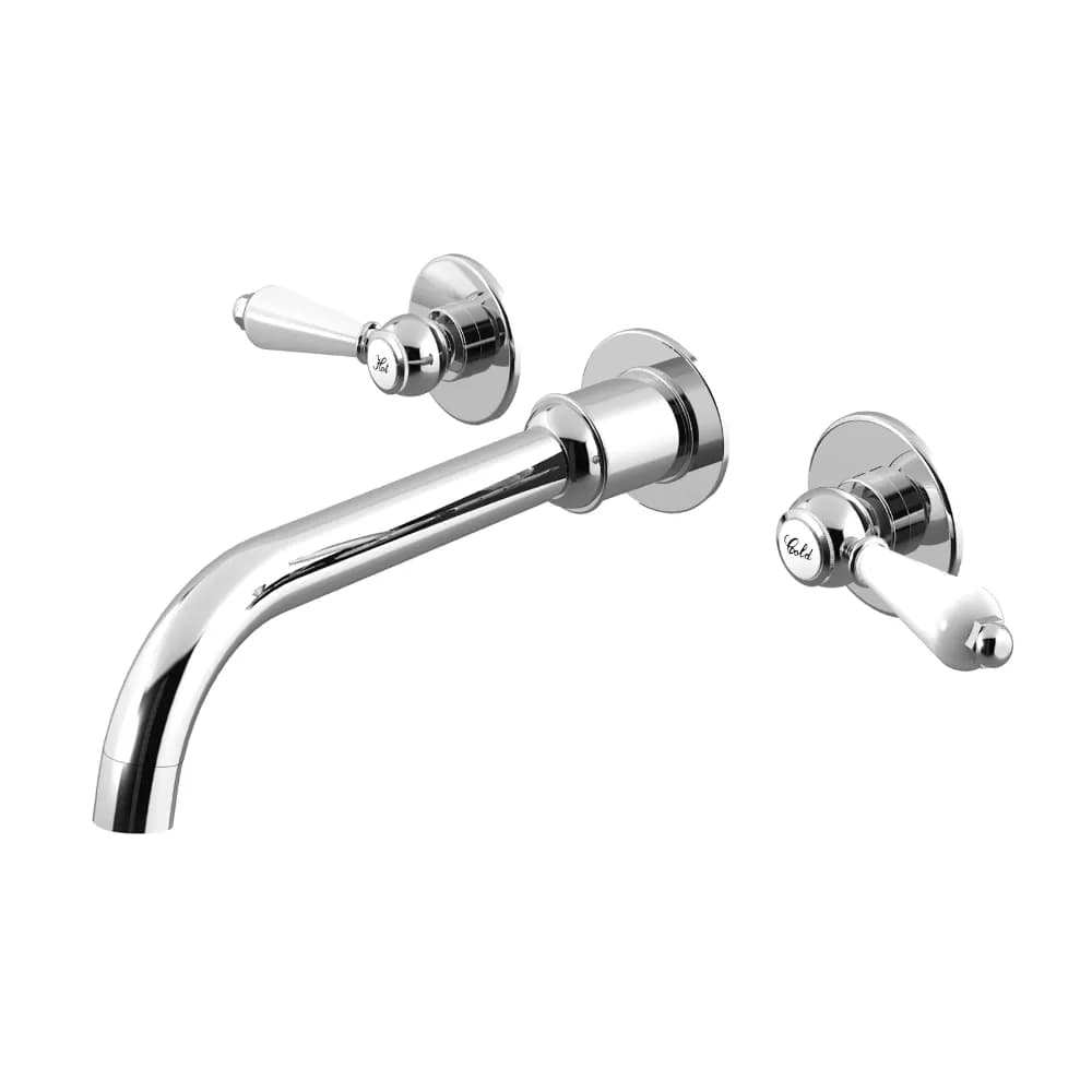3 hole, wall basin mixer. Spout with 235mm