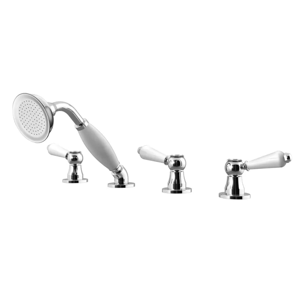 Deck mounted shower mixer, with handshower - 2 outlets