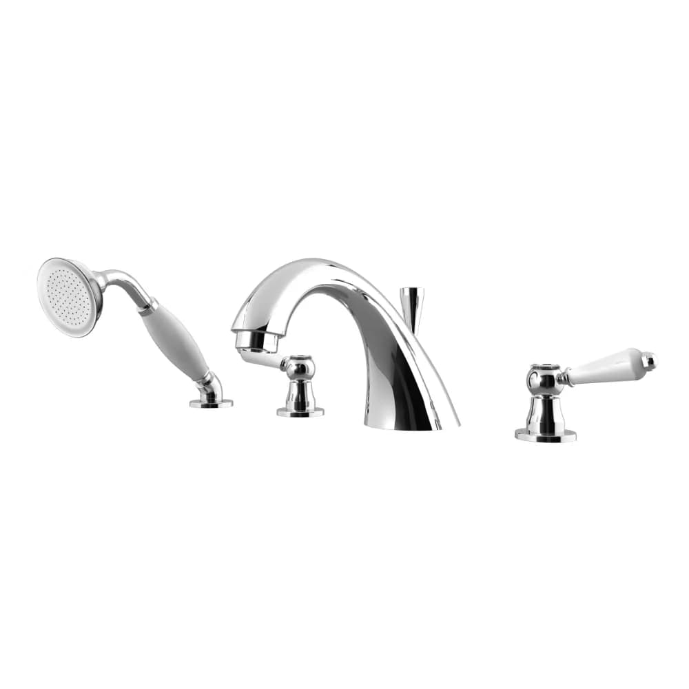 Deck-mounted 4-hole bath/shower mixer