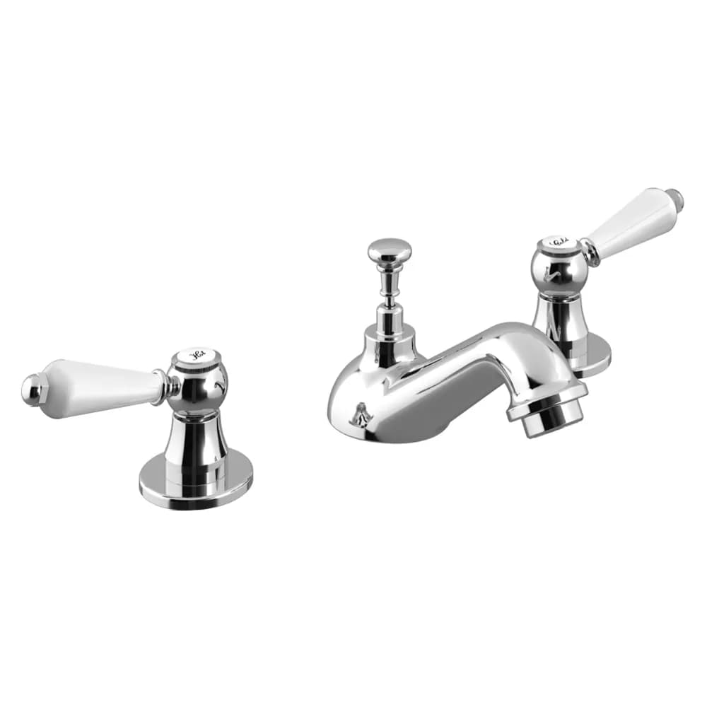 Deck-mounted, 3 hole basin mixer, with pop-up waste set