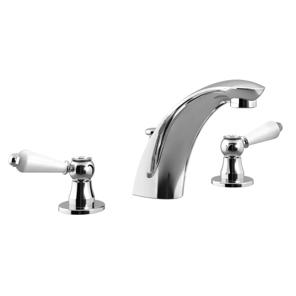 Deck-mounted, 3 hole basin mixer, with pop-up waste set