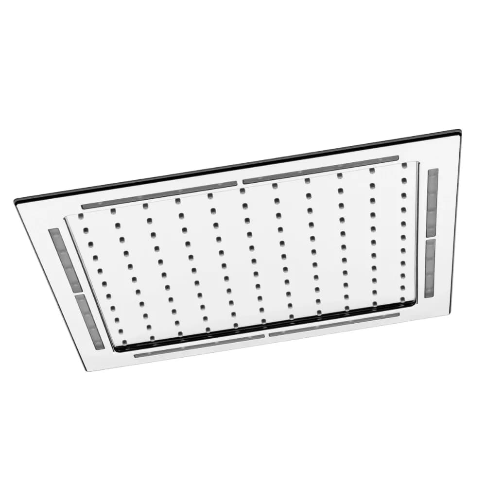 INOX overhead shower system in rectangular format for ceiling installation, 365 x 365 mm, with chromotherapy
