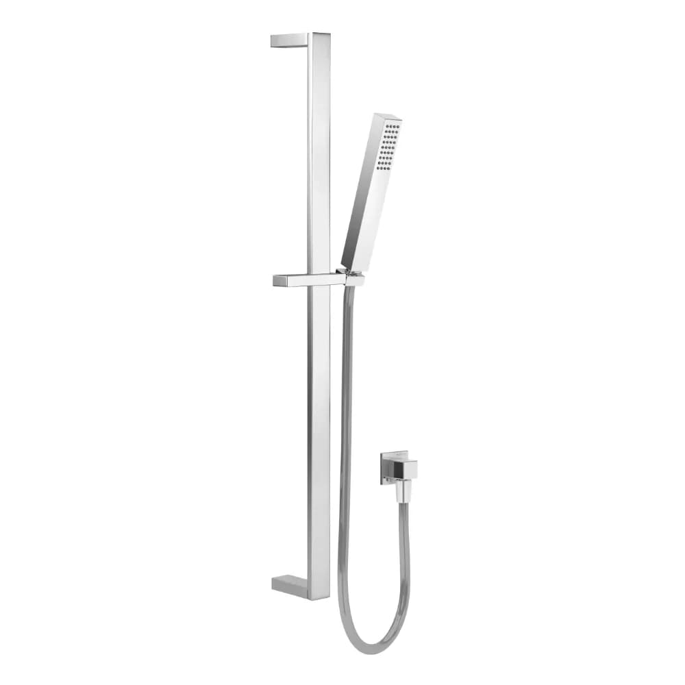 Conjunto de ducha con codo de salida, barra de ducha Flat, flexo Lux 175cm y ducha de mano Quadra en ABS
