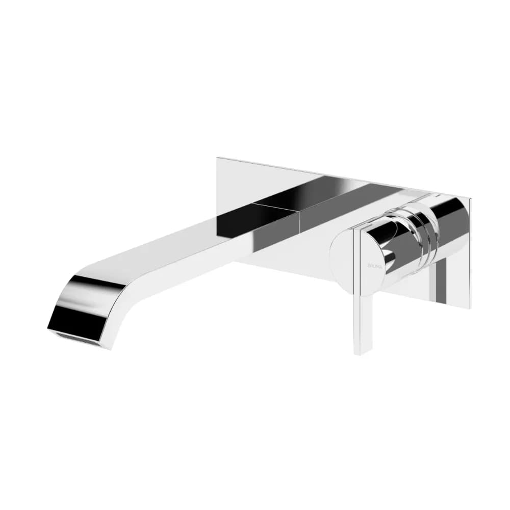 Wall basin mixer with single escutcheon