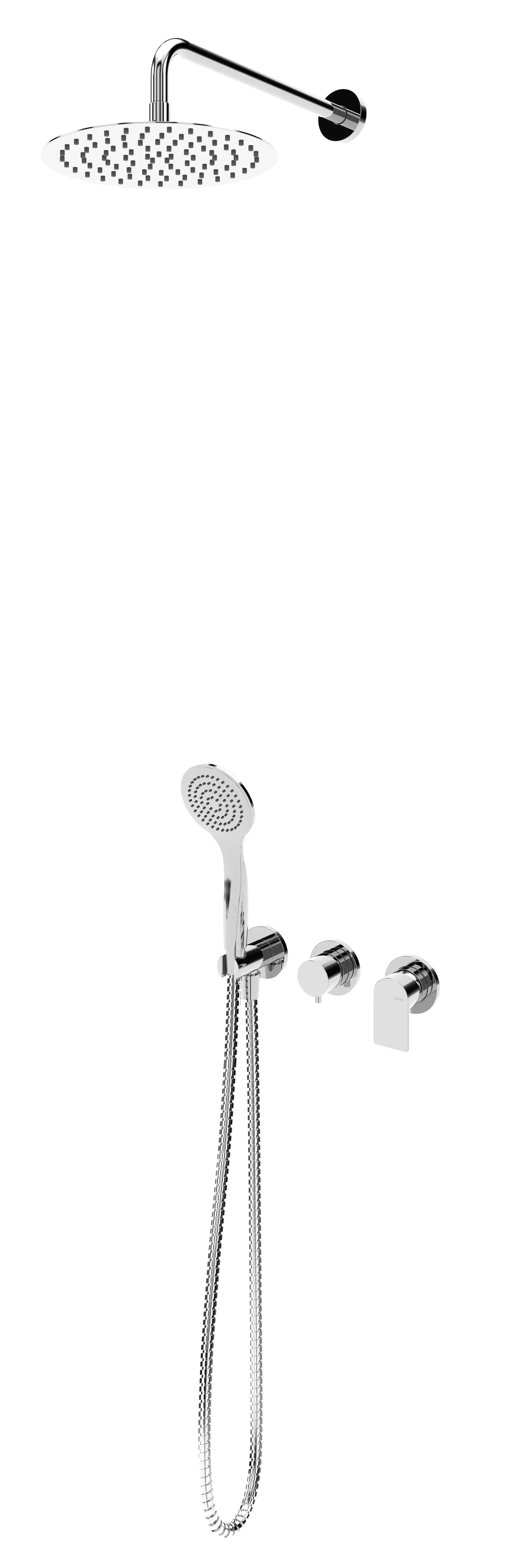 Sistema embutido de duche com chuveiro de parede Ø230 mm em ABS e kit de chuveiro mão Emotion