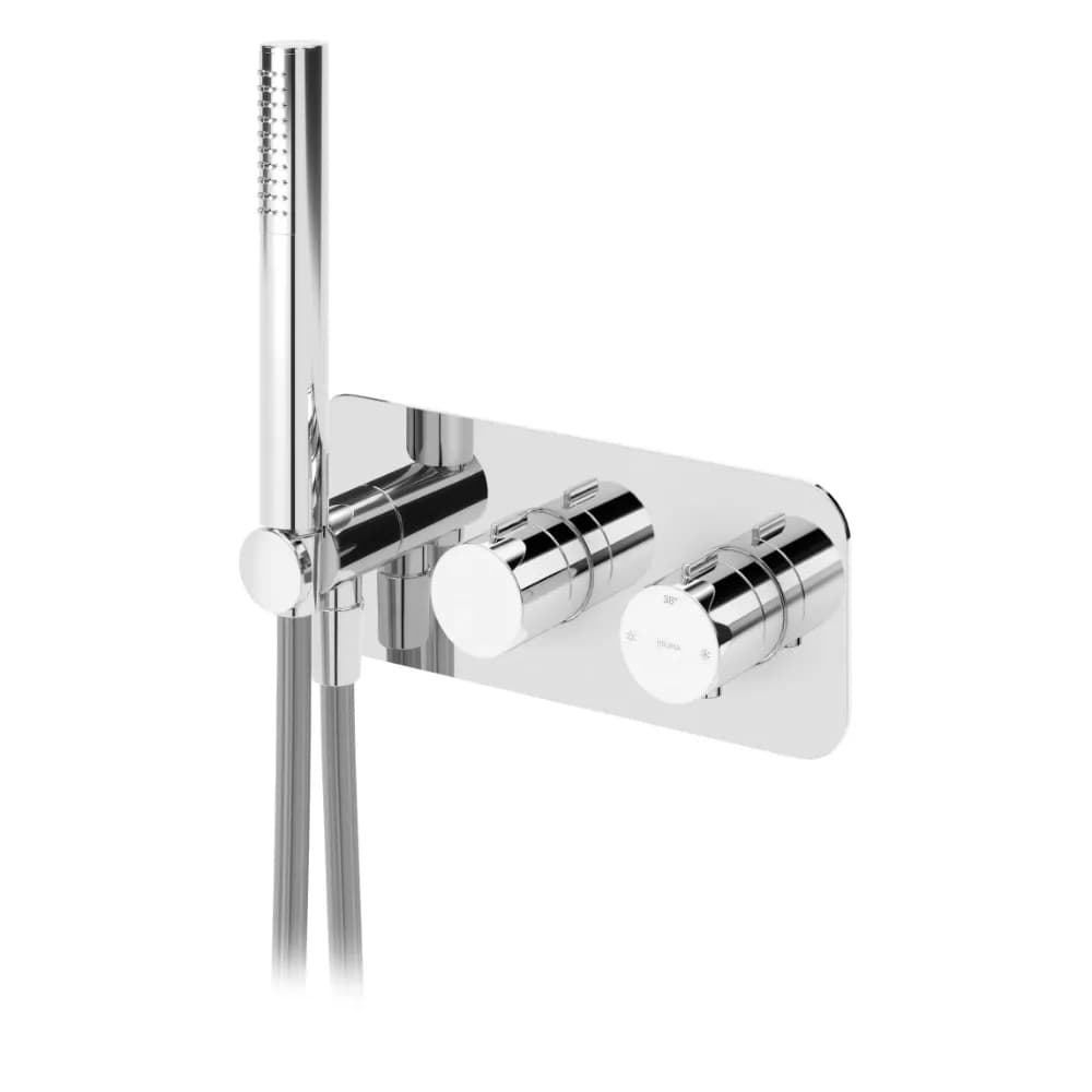 Mezclador termostático empotrable de 2 salidas, con set de ducha de mano Elo
