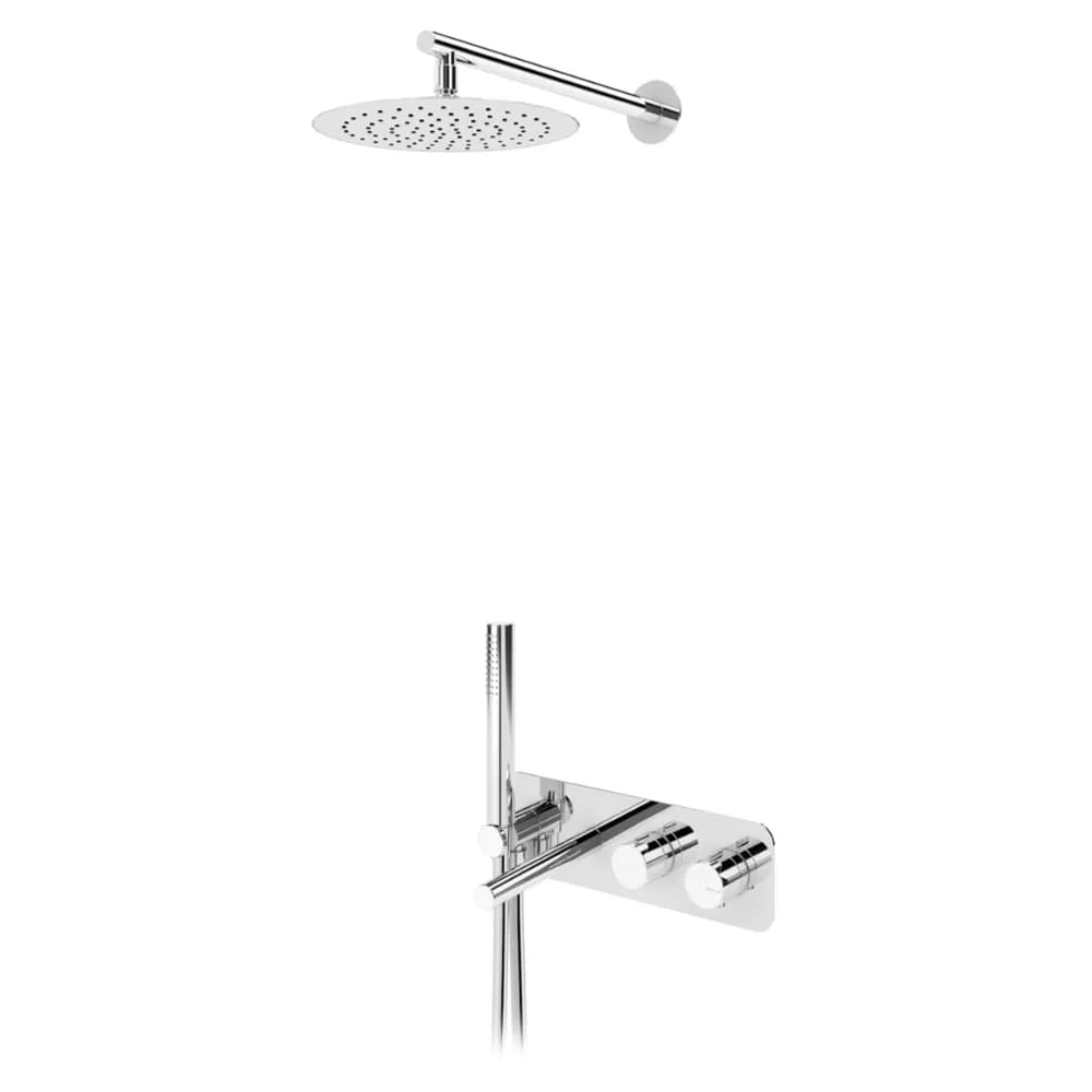 Sistema de baño y ducha termostático empotrado con alcachofa de ducha Ø250 mm, set de ducha de mano Elo y caño de bañera
