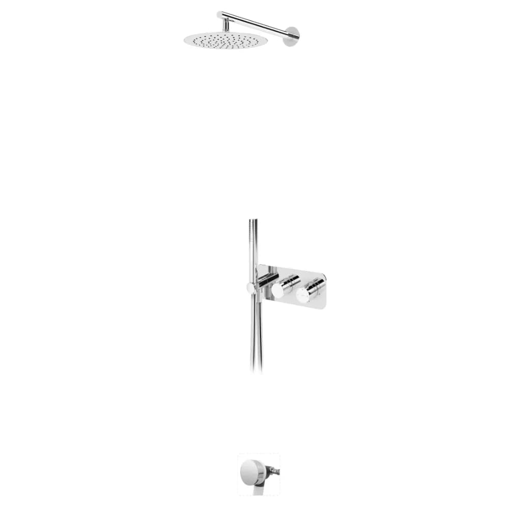 Sistema de baño y ducha termostático empotrado con alcachofa de ducha Ø250 mm, ducha de mano Elo y sistema de llenado y vaciado para bañeras