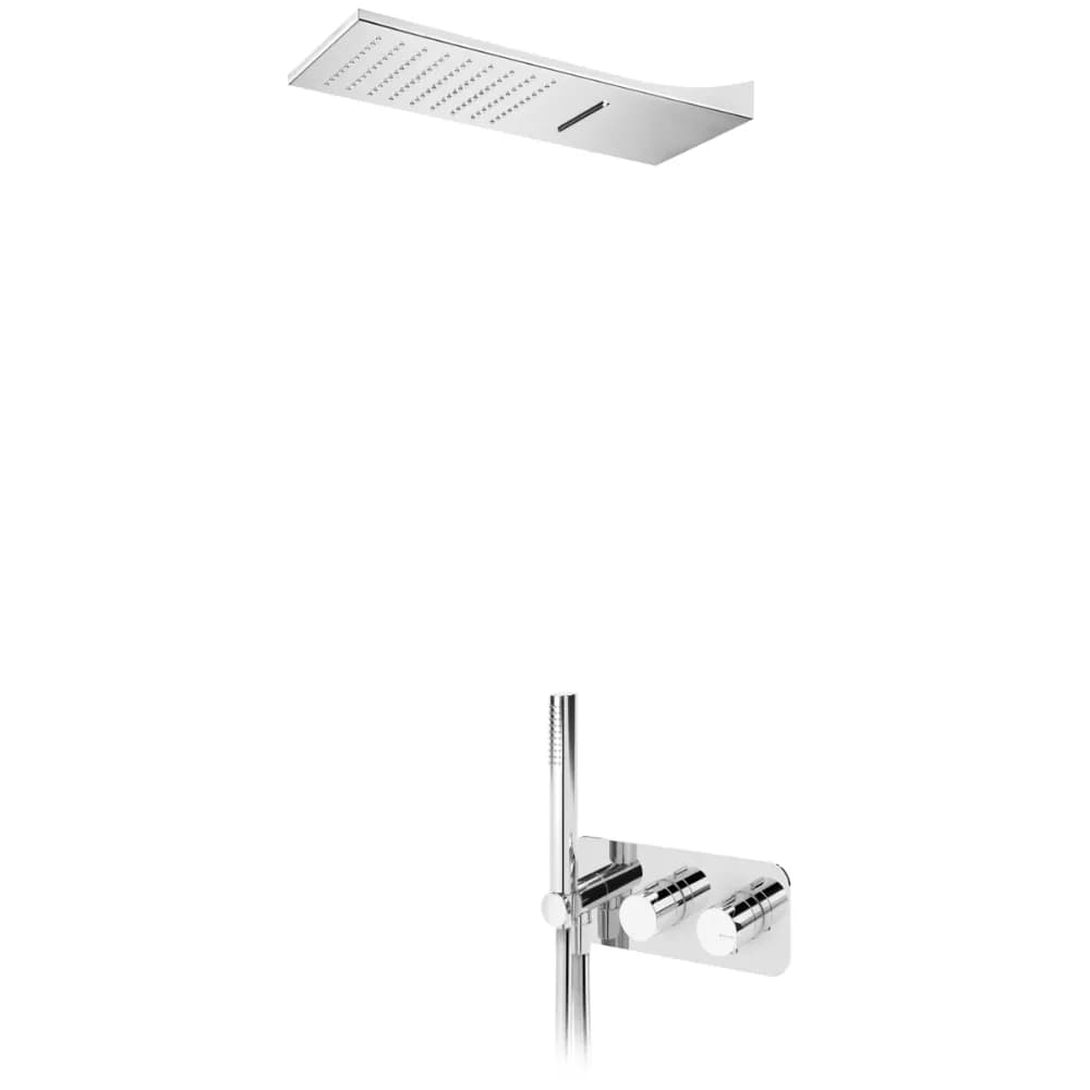 Sistema termostático embutido de duche com chuveiro de tecto (Chuva/Cascata) e chuveiro mão