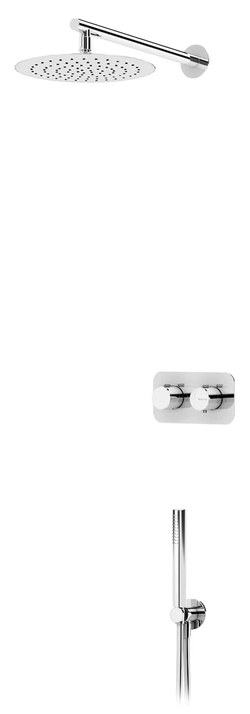 Sistema de ducha termostático empotrado con alcachofa de ducha Ø250 mm en inox y set de ducha de mano separado Elo