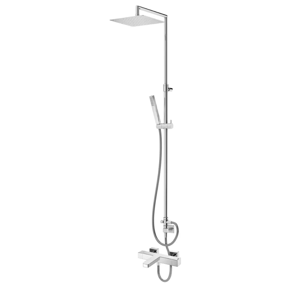 Sistema de baño-ducha termostático con brazo para ducha de 200x200 mm en ABS, ajustable en altura y barra de ducha