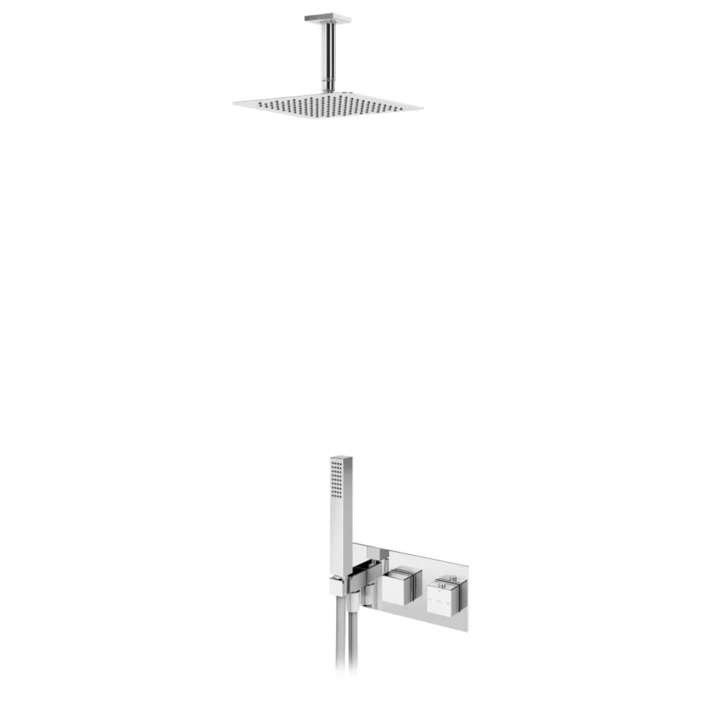 Alcachofa de ducha 250x250 mm en inox con brazo de techo 100 mm