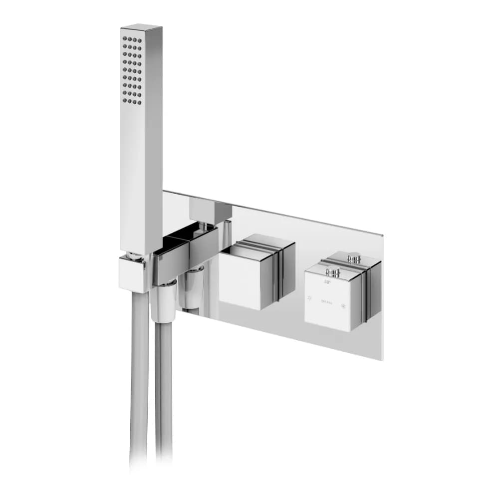 Mezclador termostático empotrable de 2 salidas, con set de ducha de mano Quadra - Celsius