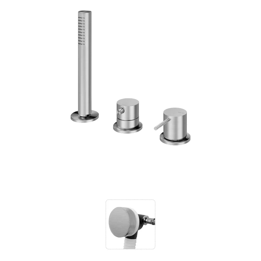 Deck-mounted bath-shower set with handshower and bath filler with waste and overflow: Lever 2