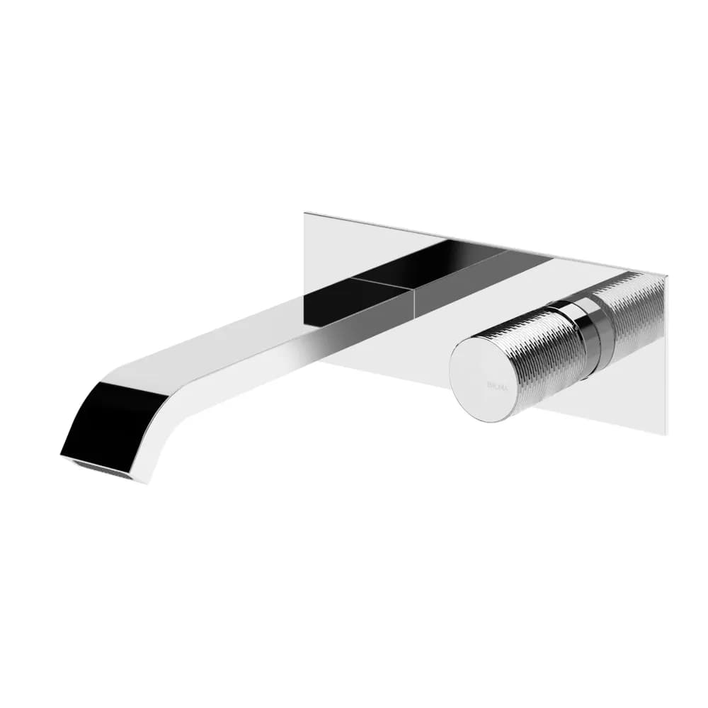 Wall basin mixer with single escutcheon