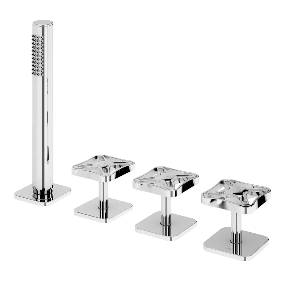 Deck mounted shower mixer, with handshower set - 2 outlets