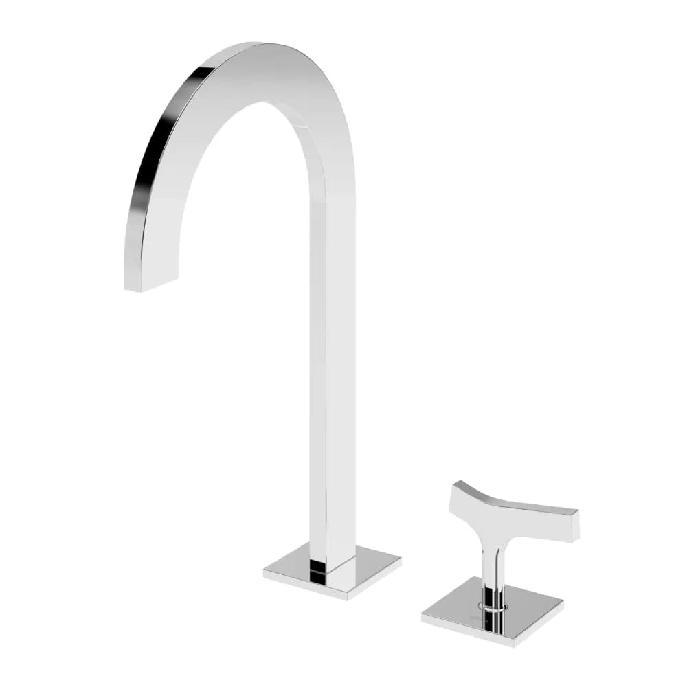 Deck-mounted, 2 hole basin progressive mixer