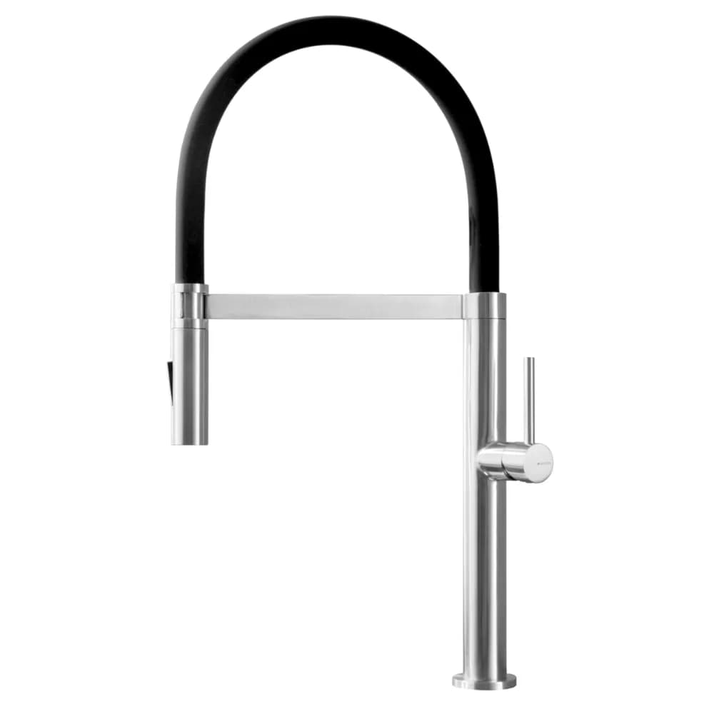 Sink mixer with swivel spout and extendable 2 jets handshower - Inox
