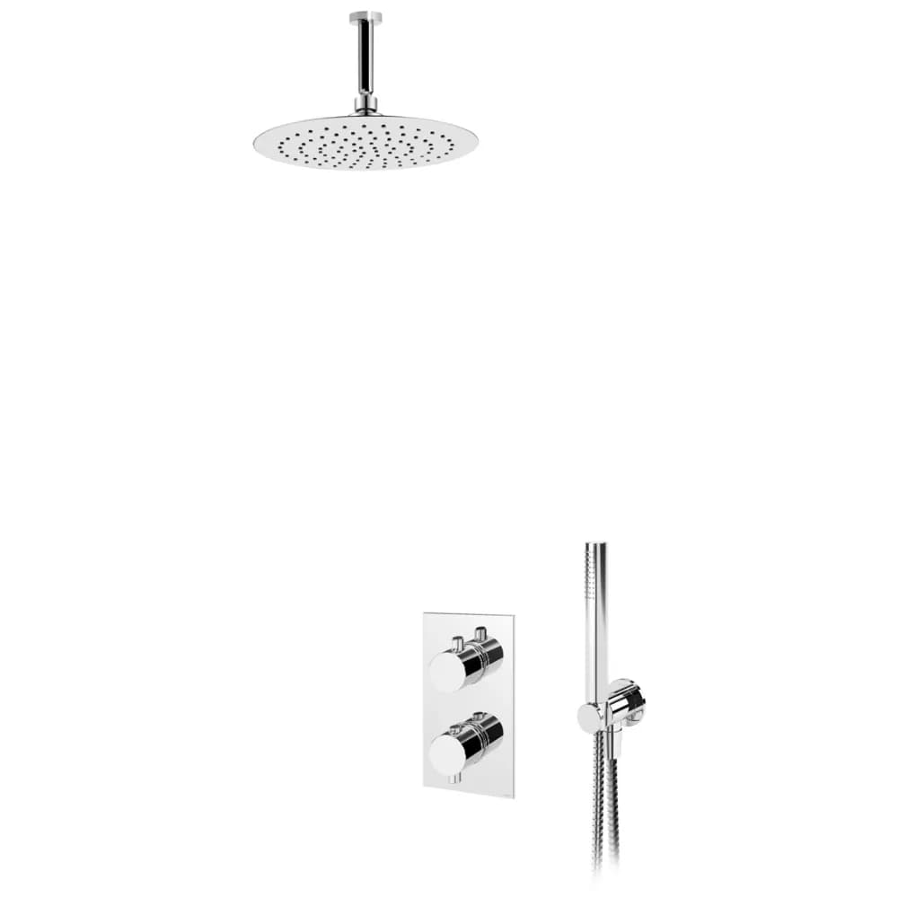 Thermostatic concealed shower set with ABS shower head Ø230 mm with ceiling shower arm 100 mm, Elo handshower set