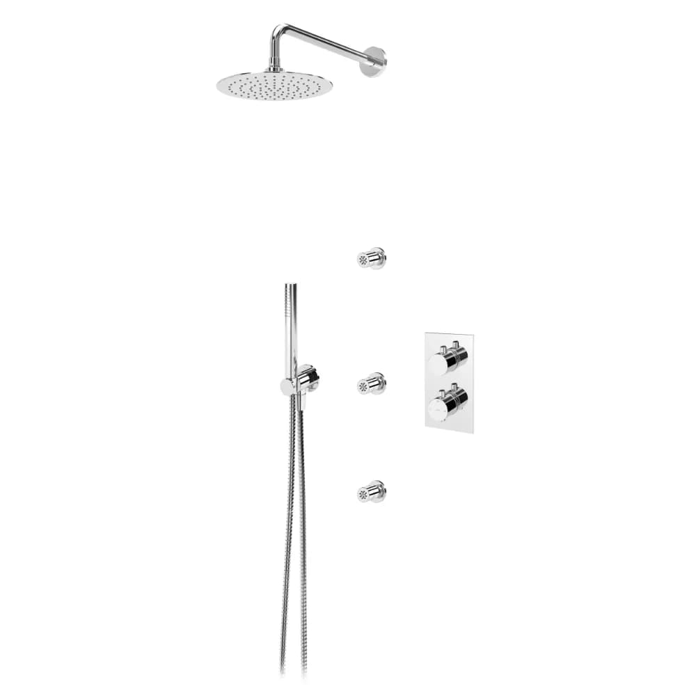 Thermostatic concealed shower set with Inox shower head Ø250 mm, 3 jets and handshower set Elo